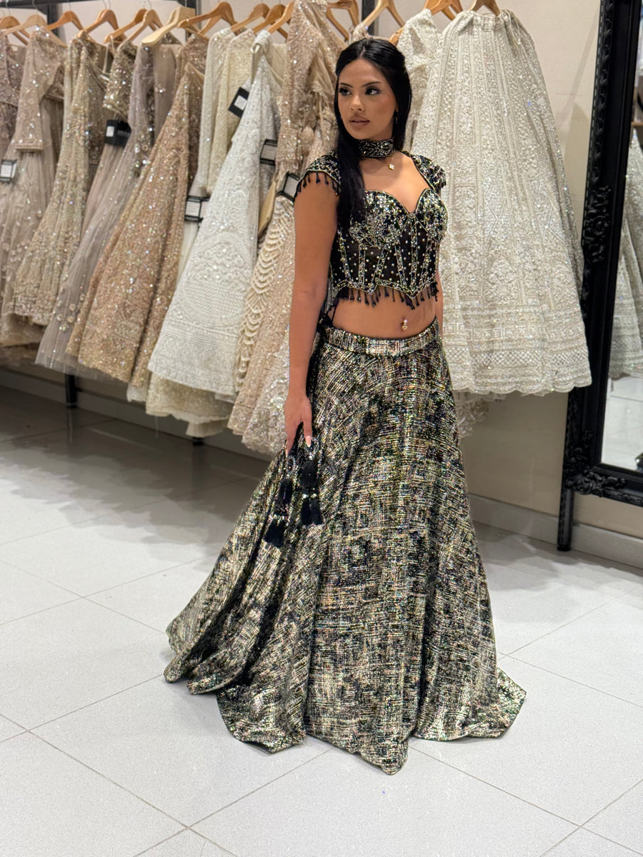 Black & Gold Corset Lehenga