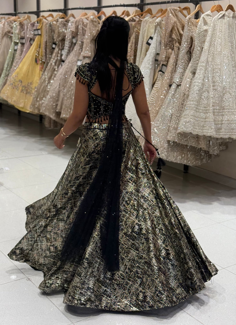 Black & Gold Corset Lehenga