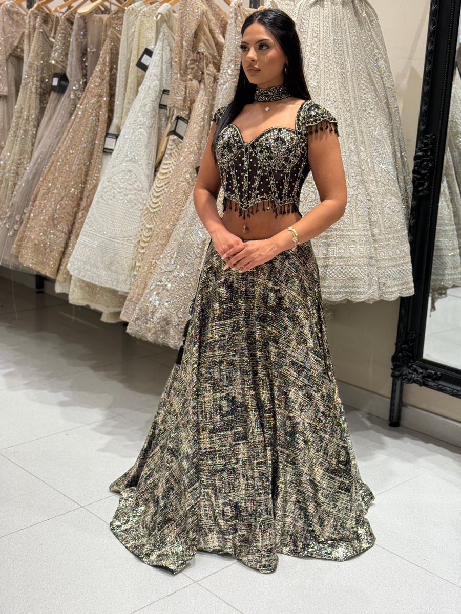 Black & Gold Corset Lehenga