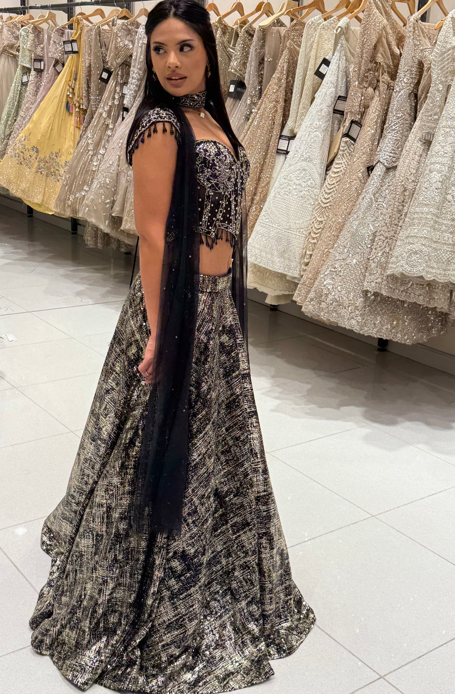Black & Gold Corset Lehenga