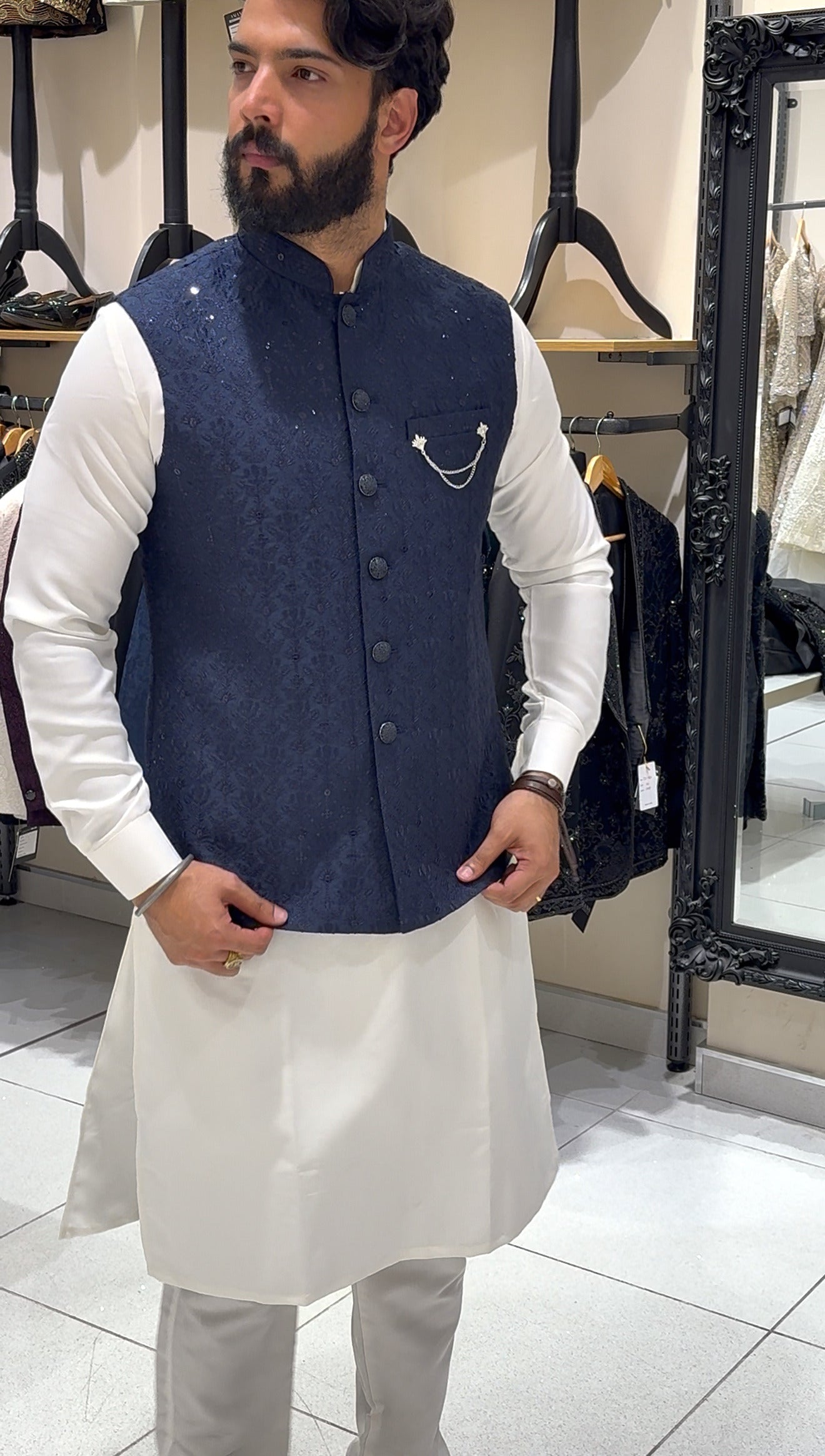 Navy Blue Sequin Waistcoat