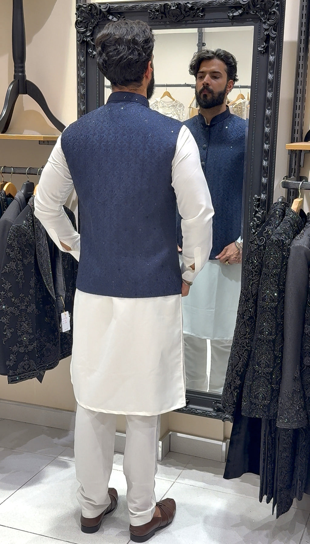 Navy Blue Sequin Waistcoat