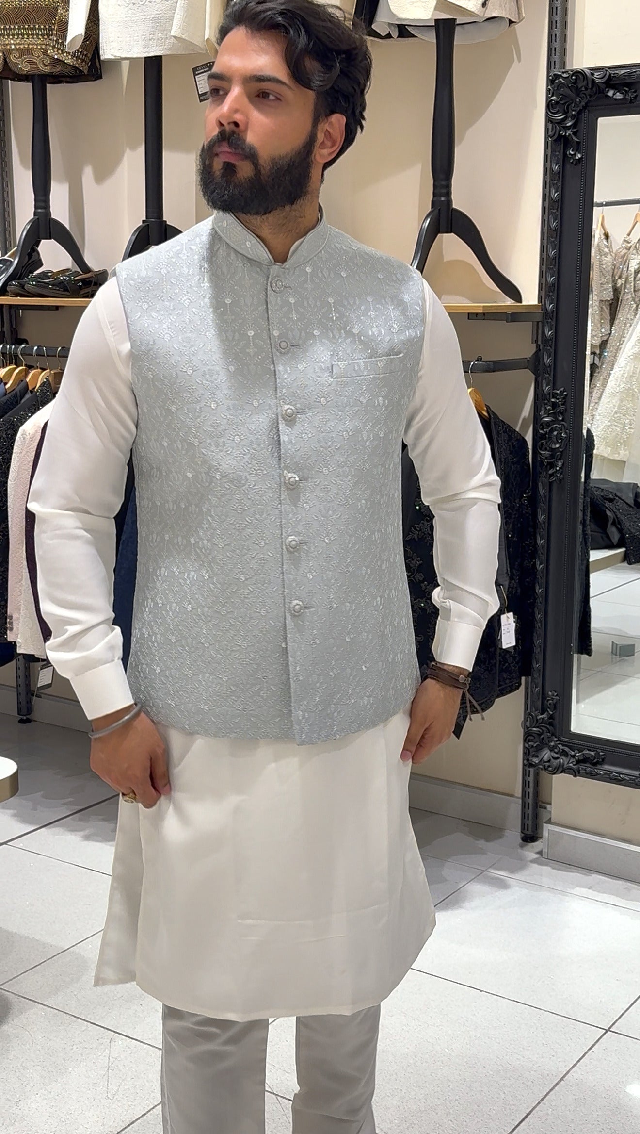 Icy Blue Sequin Waistcoat