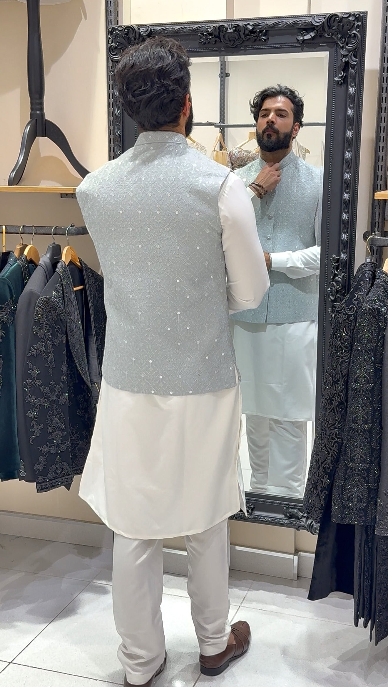 Icy Blue Sequin Waistcoat
