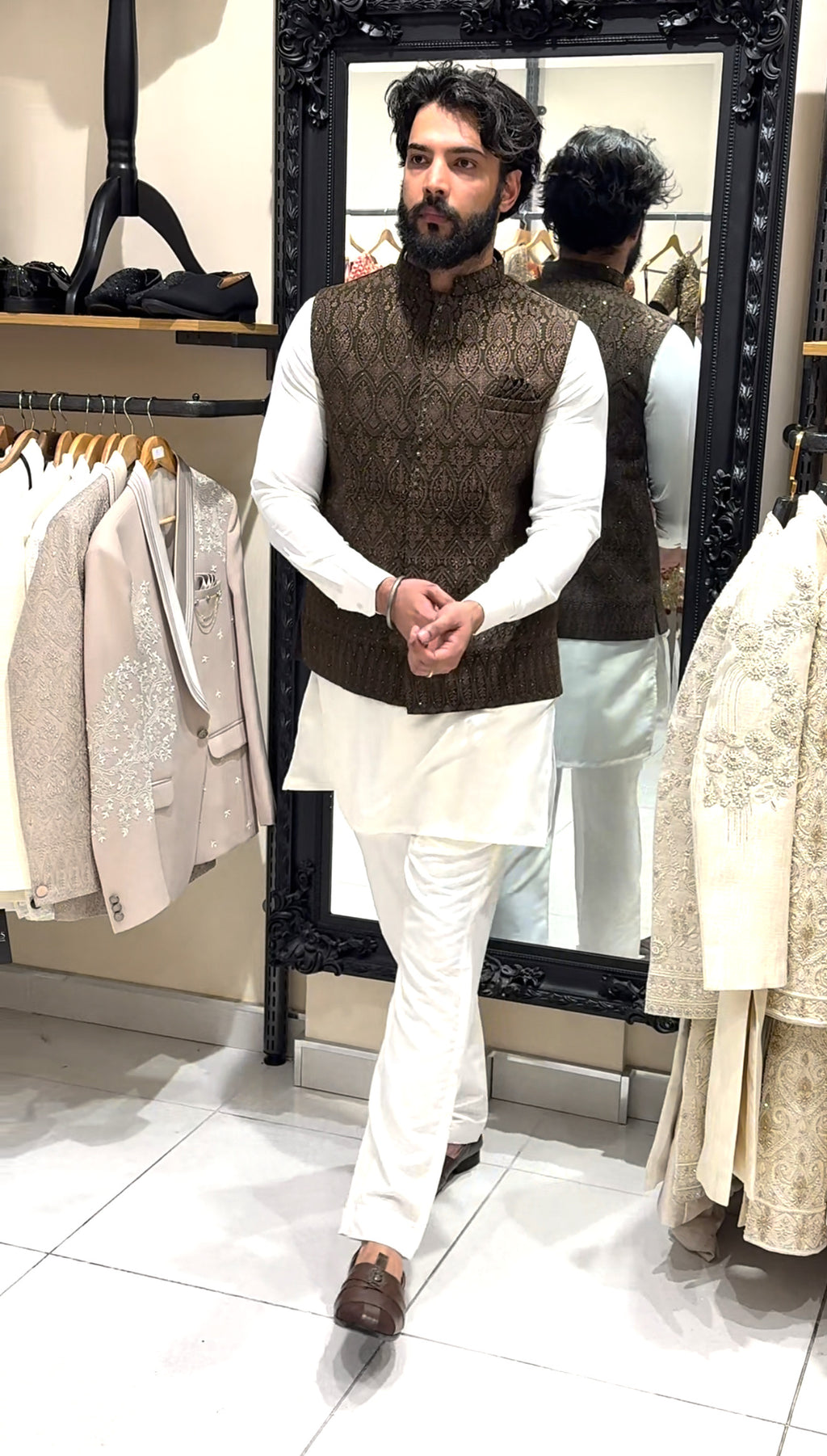 Brown Threadwork Waistcoat
