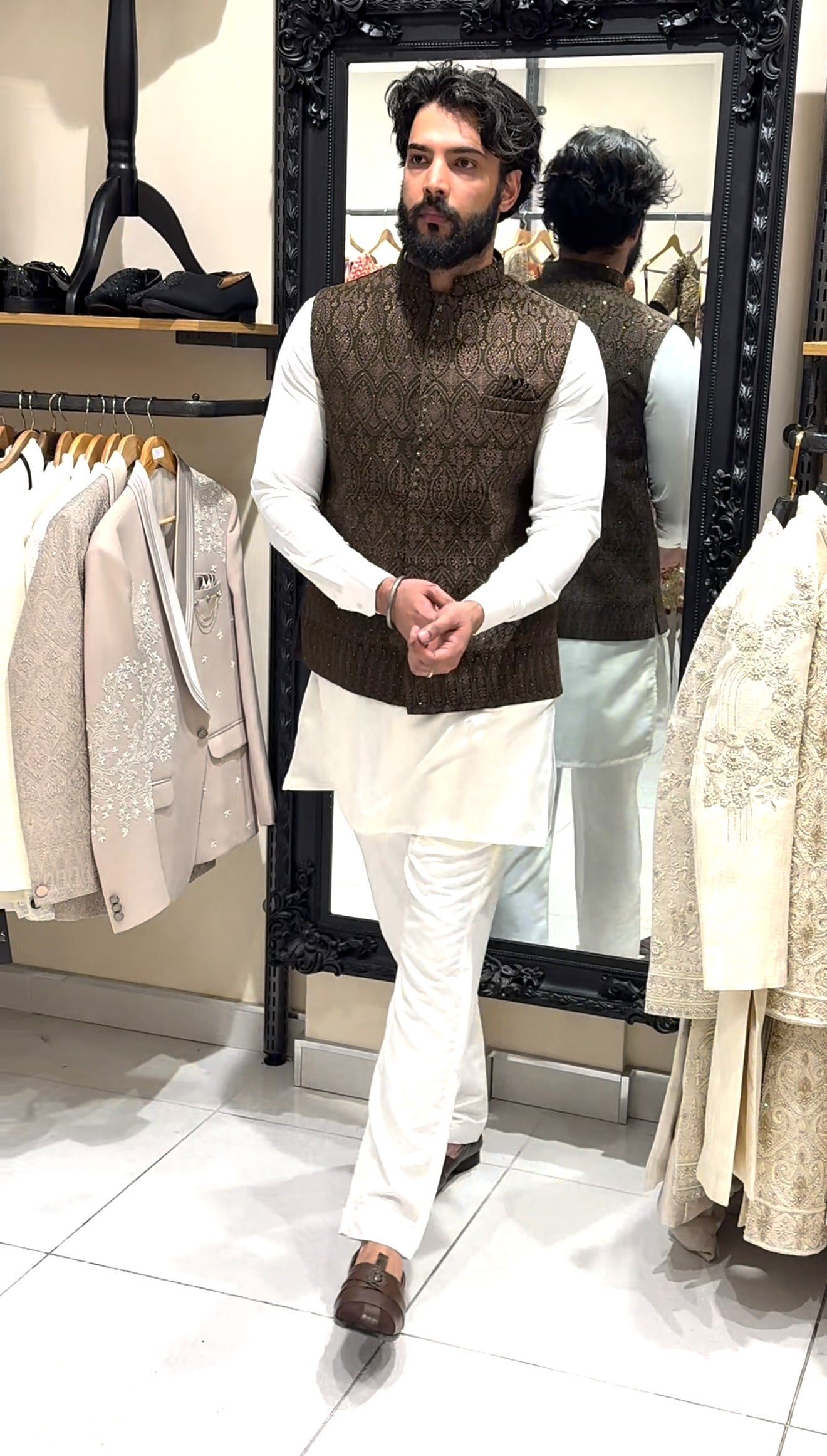 Brown Threadwork Waistcoat