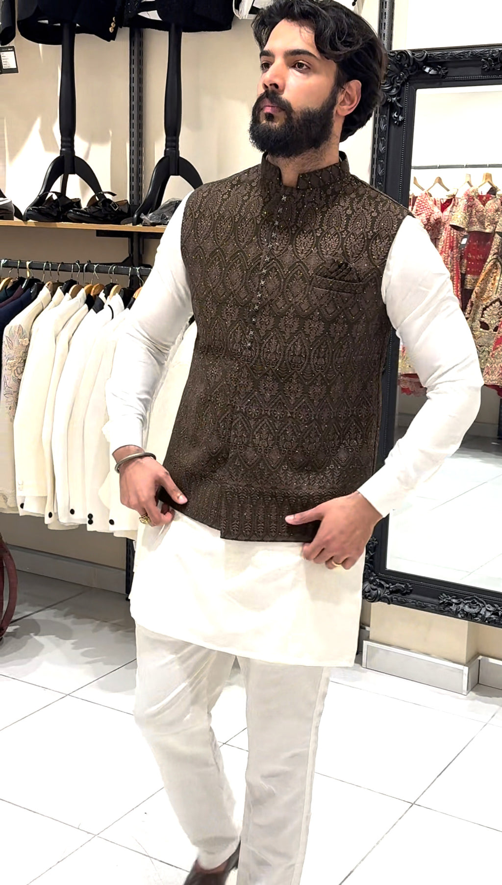 Brown Threadwork Waistcoat