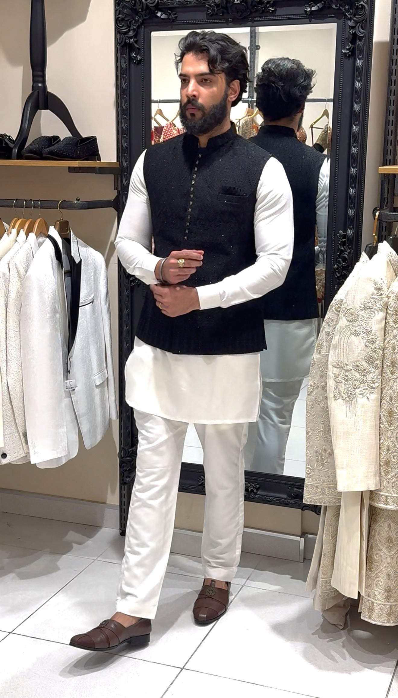 Black Threadwork Waistcoat