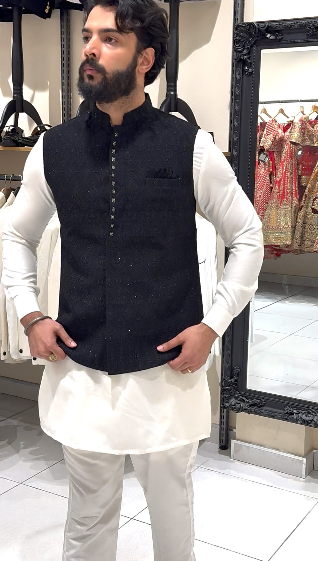 Black Threadwork Waistcoat