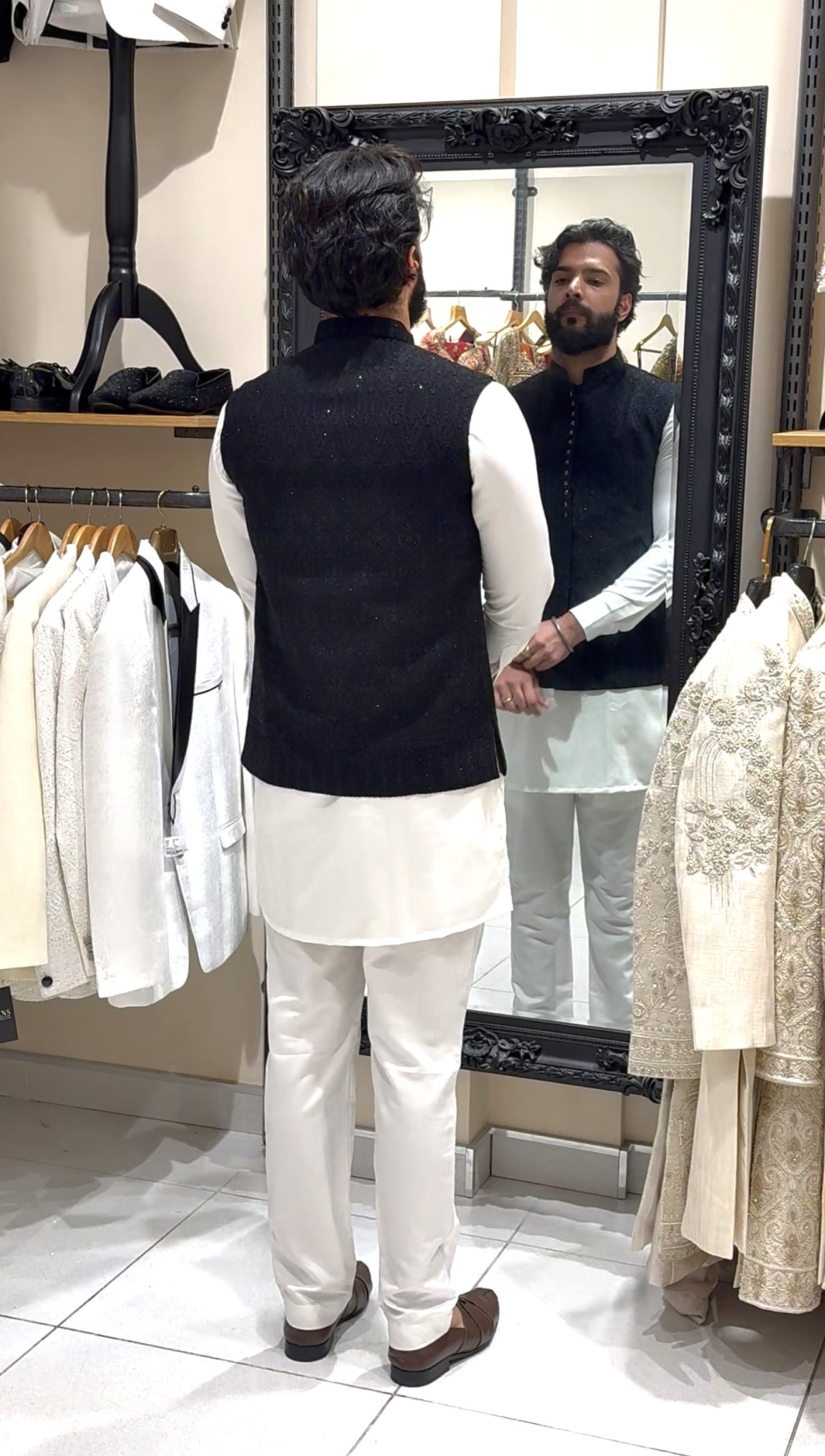 Black Threadwork Waistcoat
