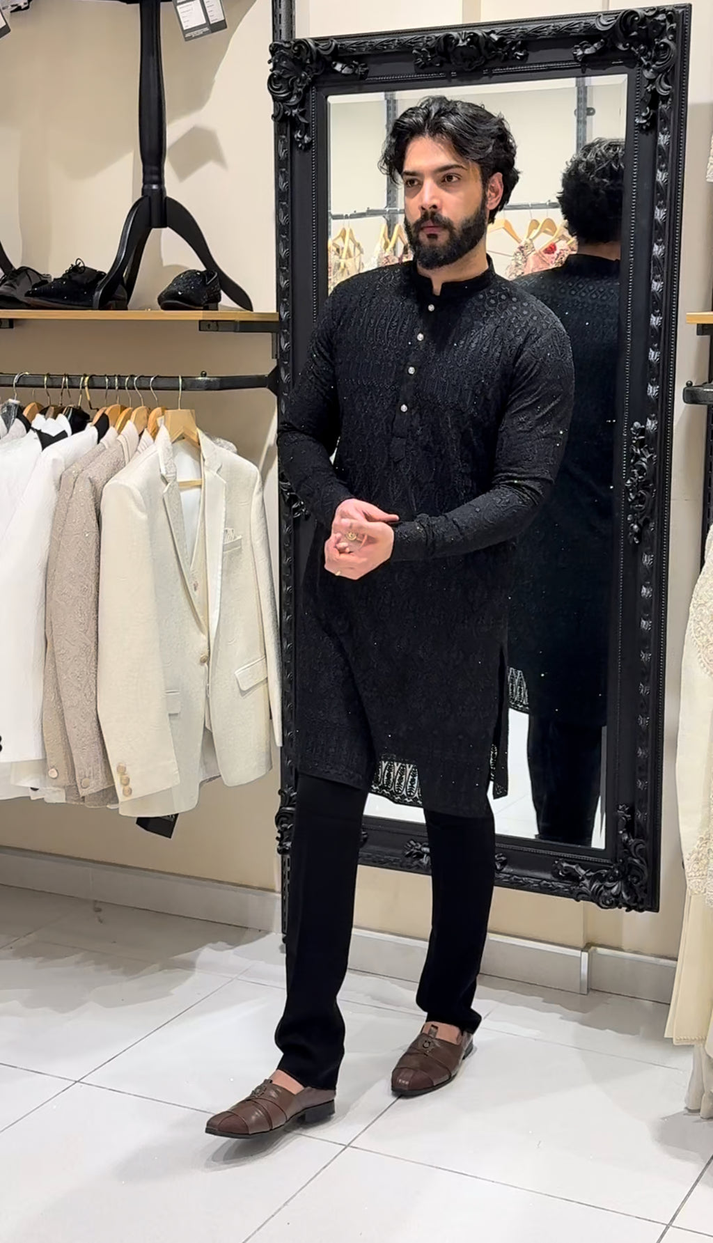 Black Threadwork Kurta Set