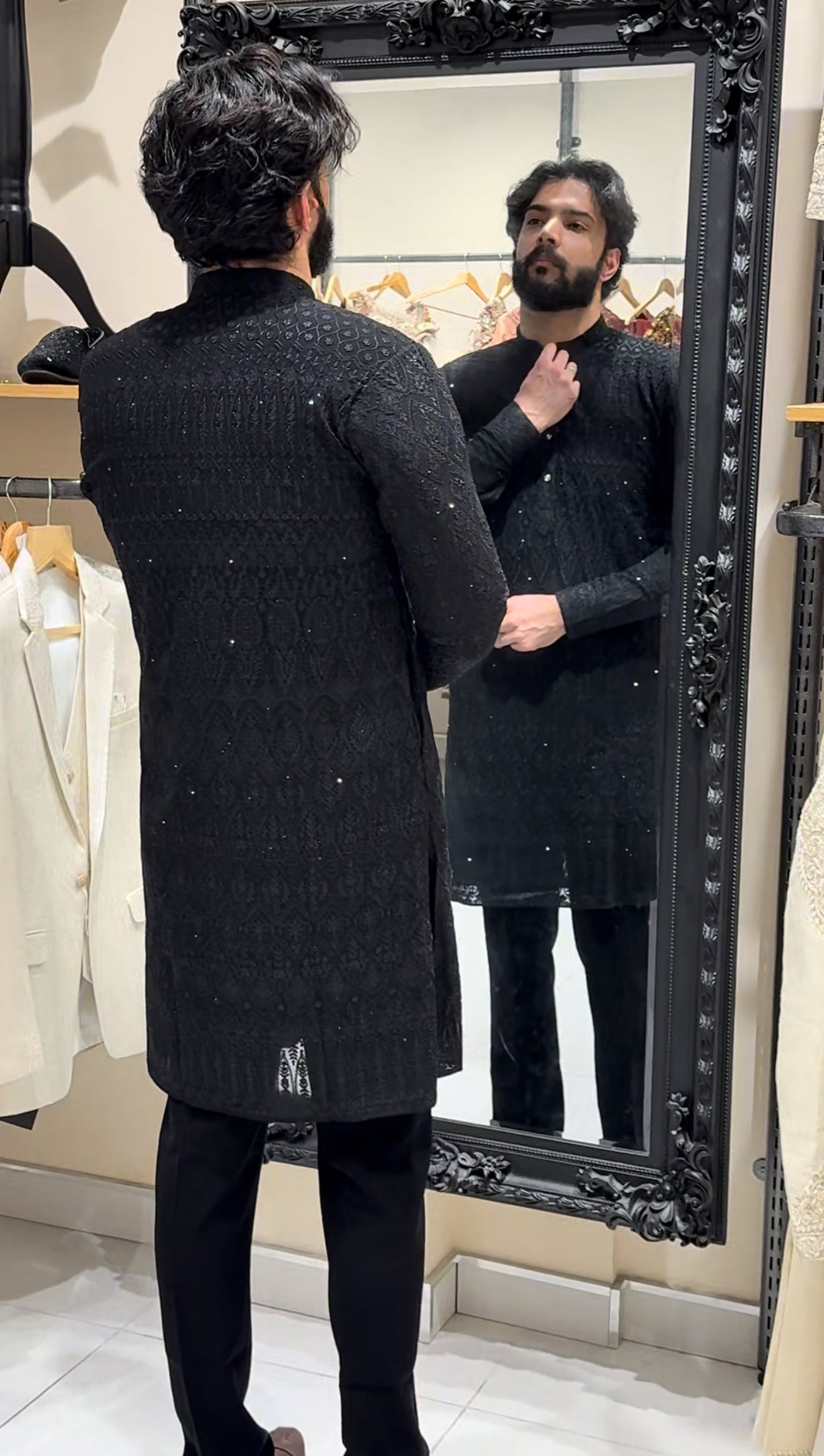 Black Threadwork Kurta Set