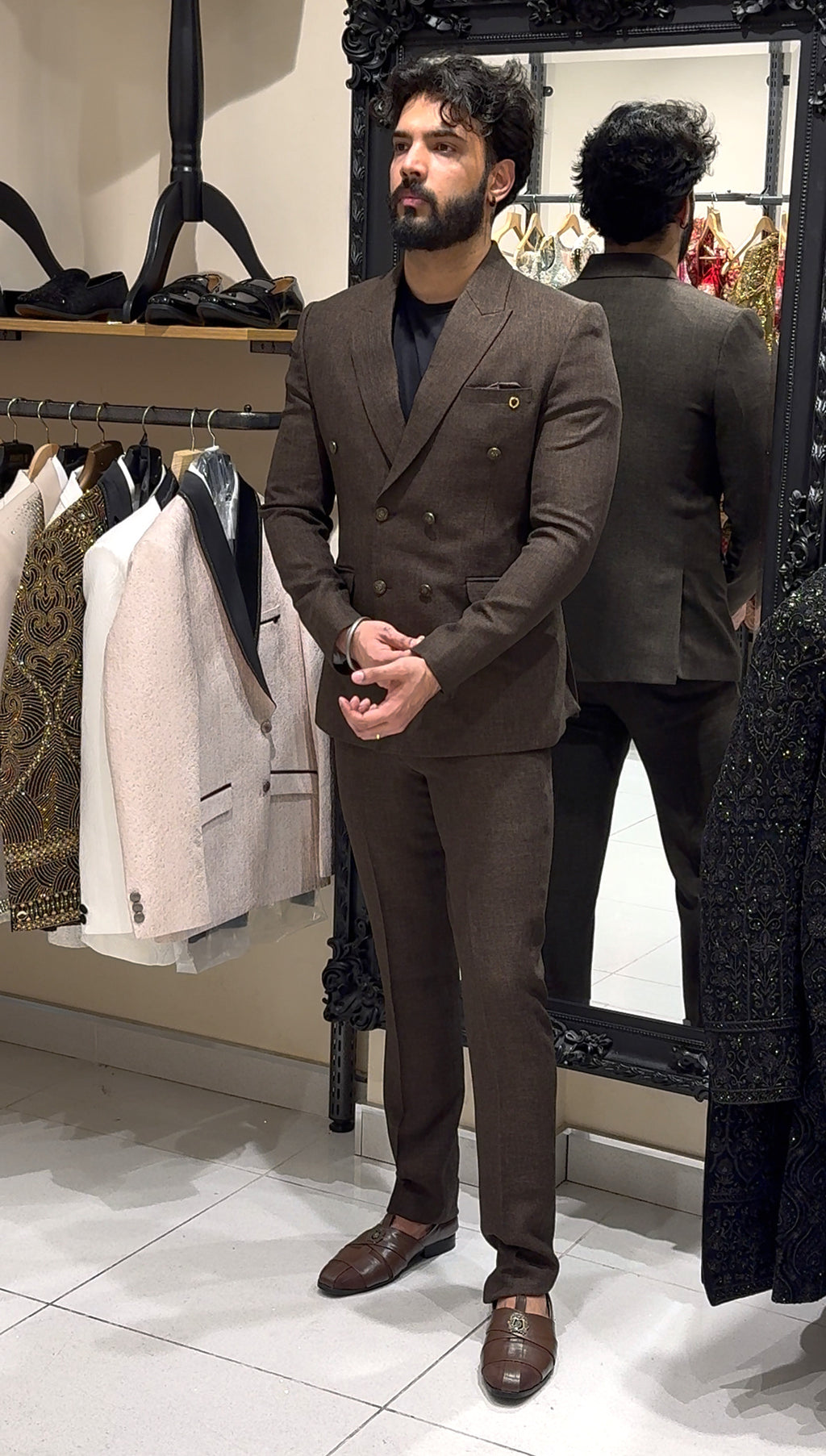 Brown Tweed Double Breasted Jacket & Trousers