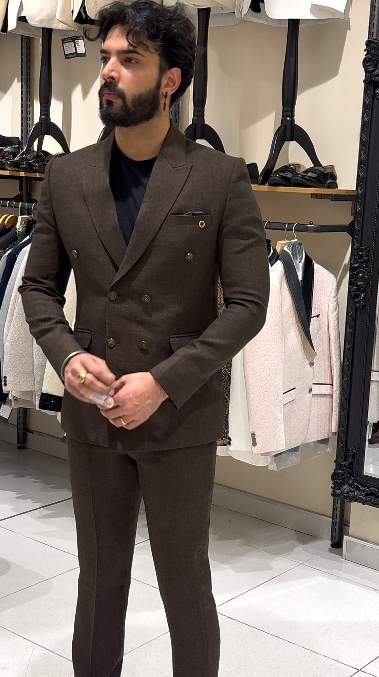 Brown Tweed Double Breasted Jacket & Trousers