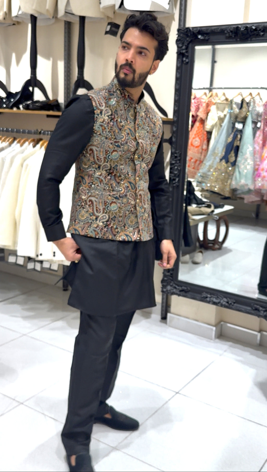 Black Multicoloured Waistcoat