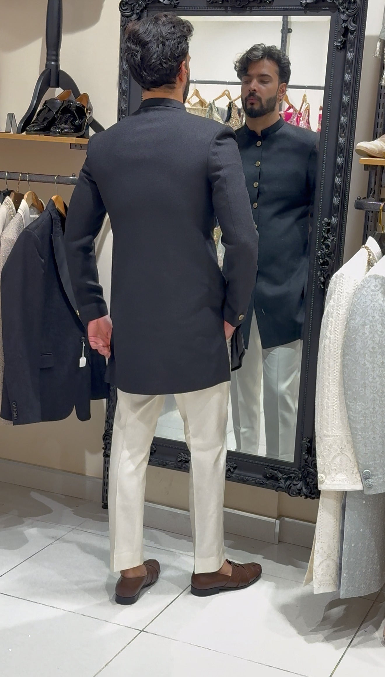 Black Tweed Nawabi Suit