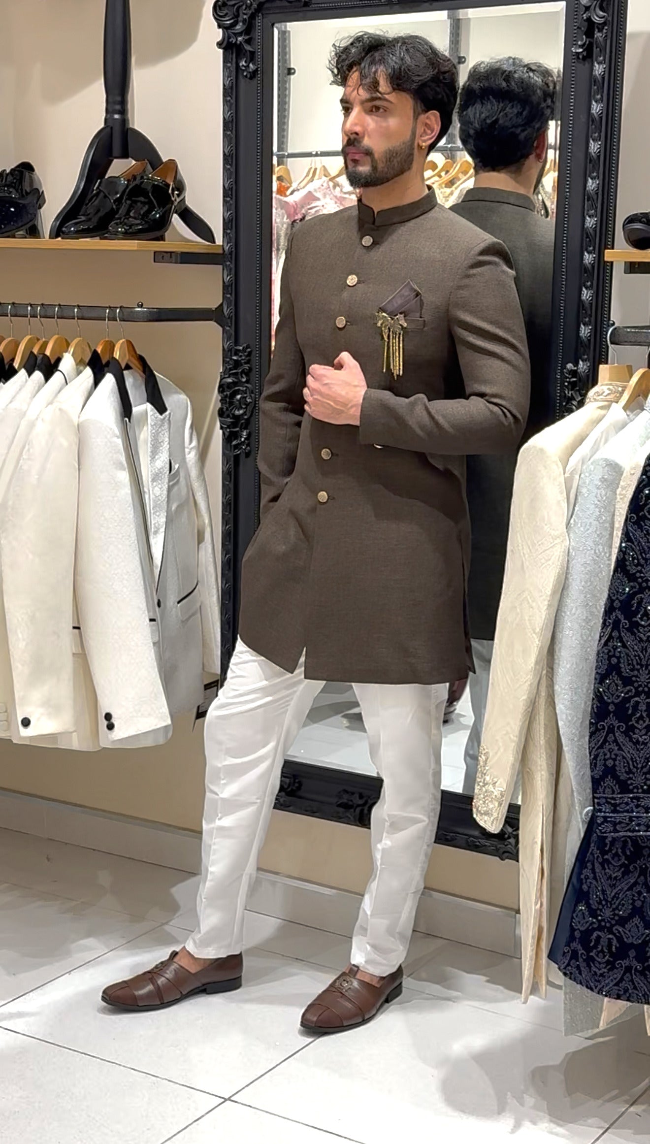 Brown Tweed Nawabi Suit