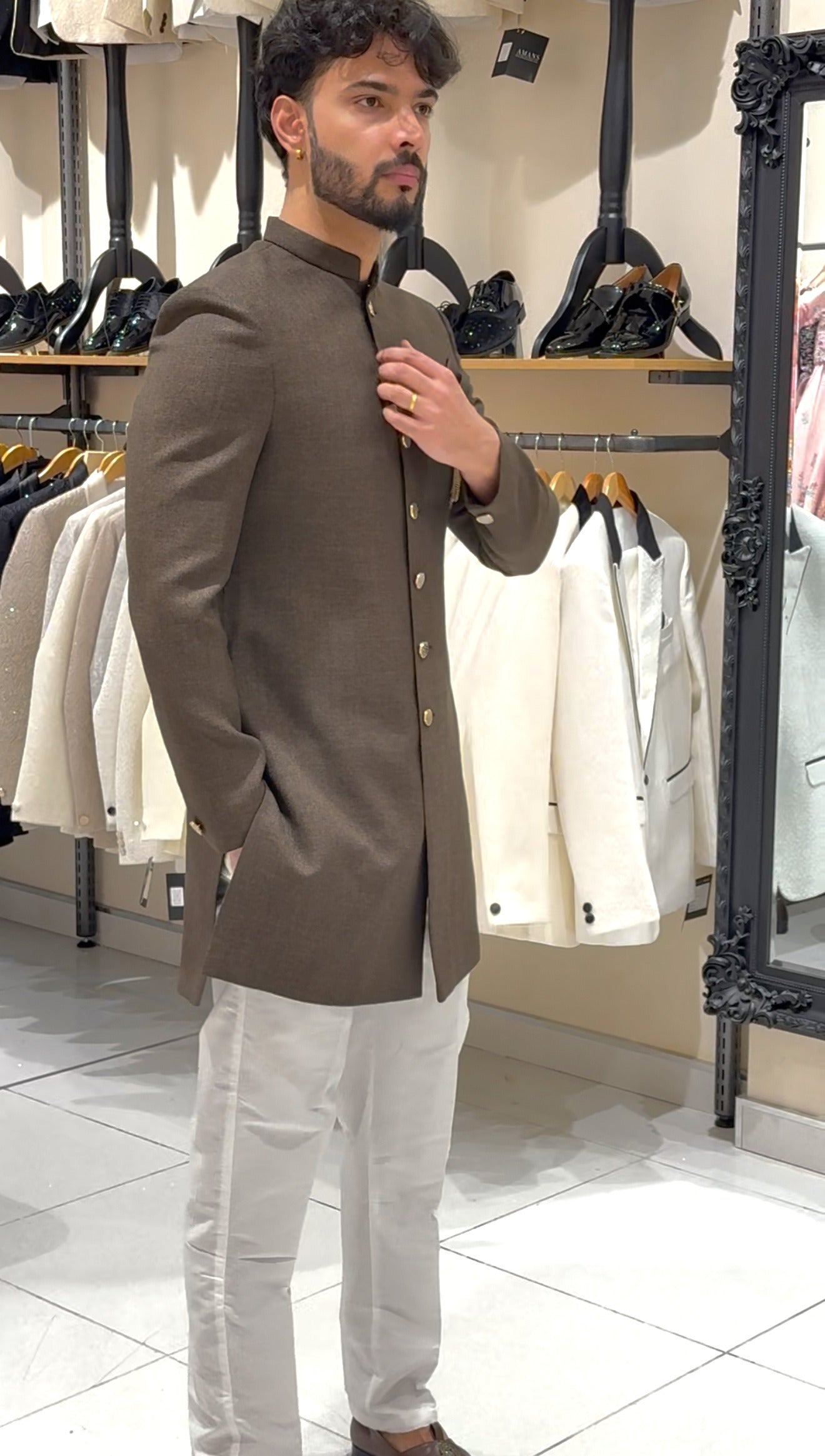 Brown Tweed Nawabi Suit
