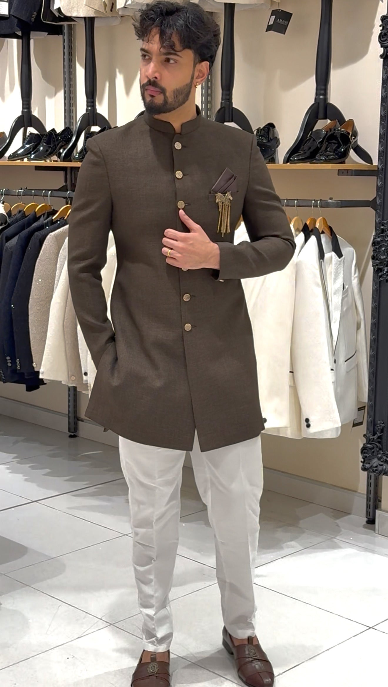 Brown Tweed Nawabi Suit