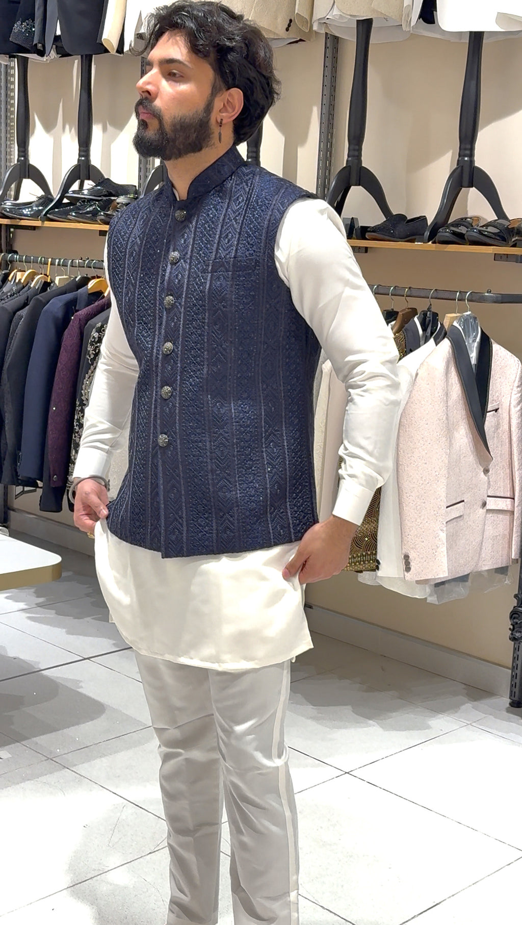 Navy Blue Vertical Pattern Waistcoat