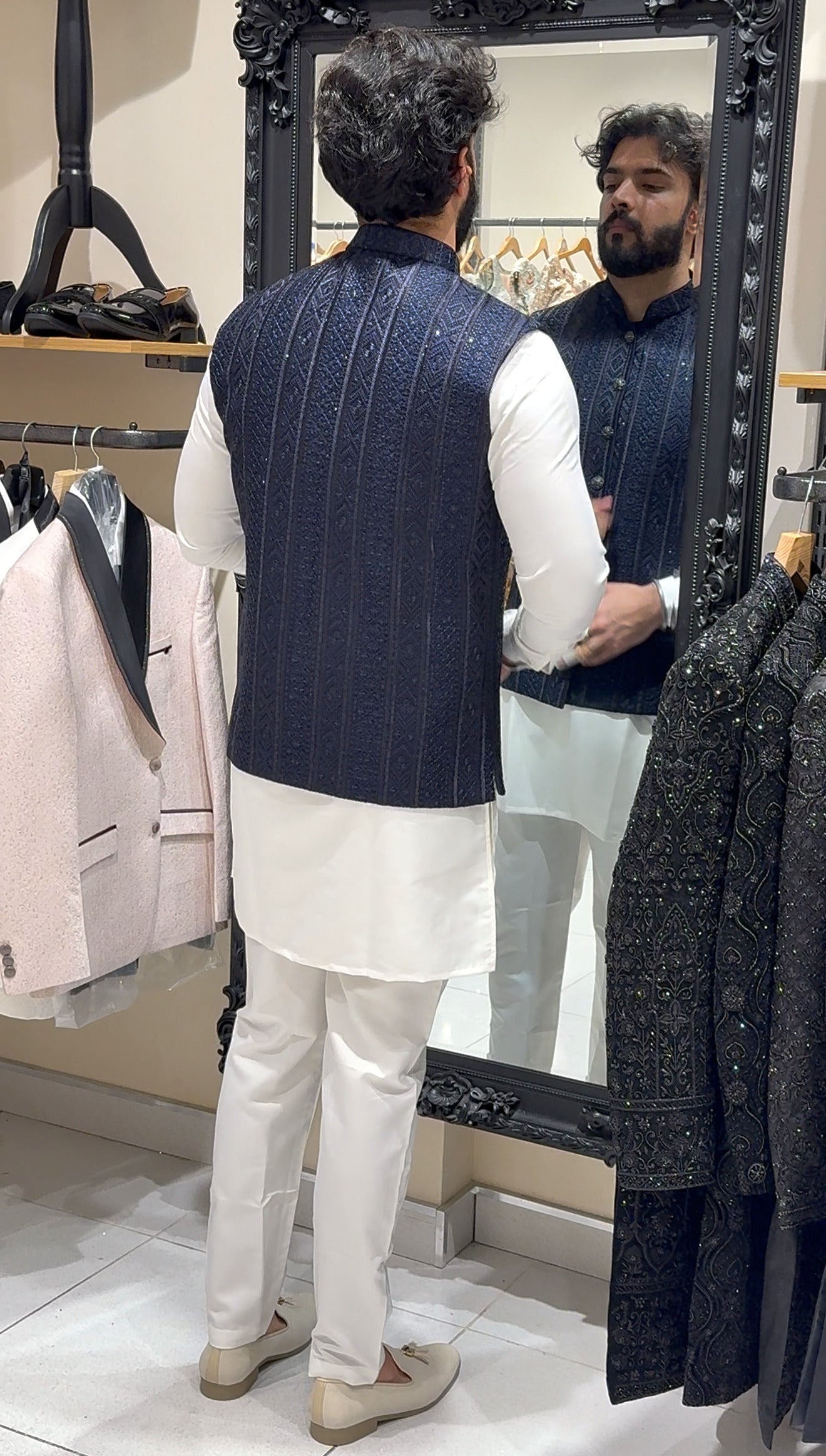Navy Blue Vertical Pattern Waistcoat