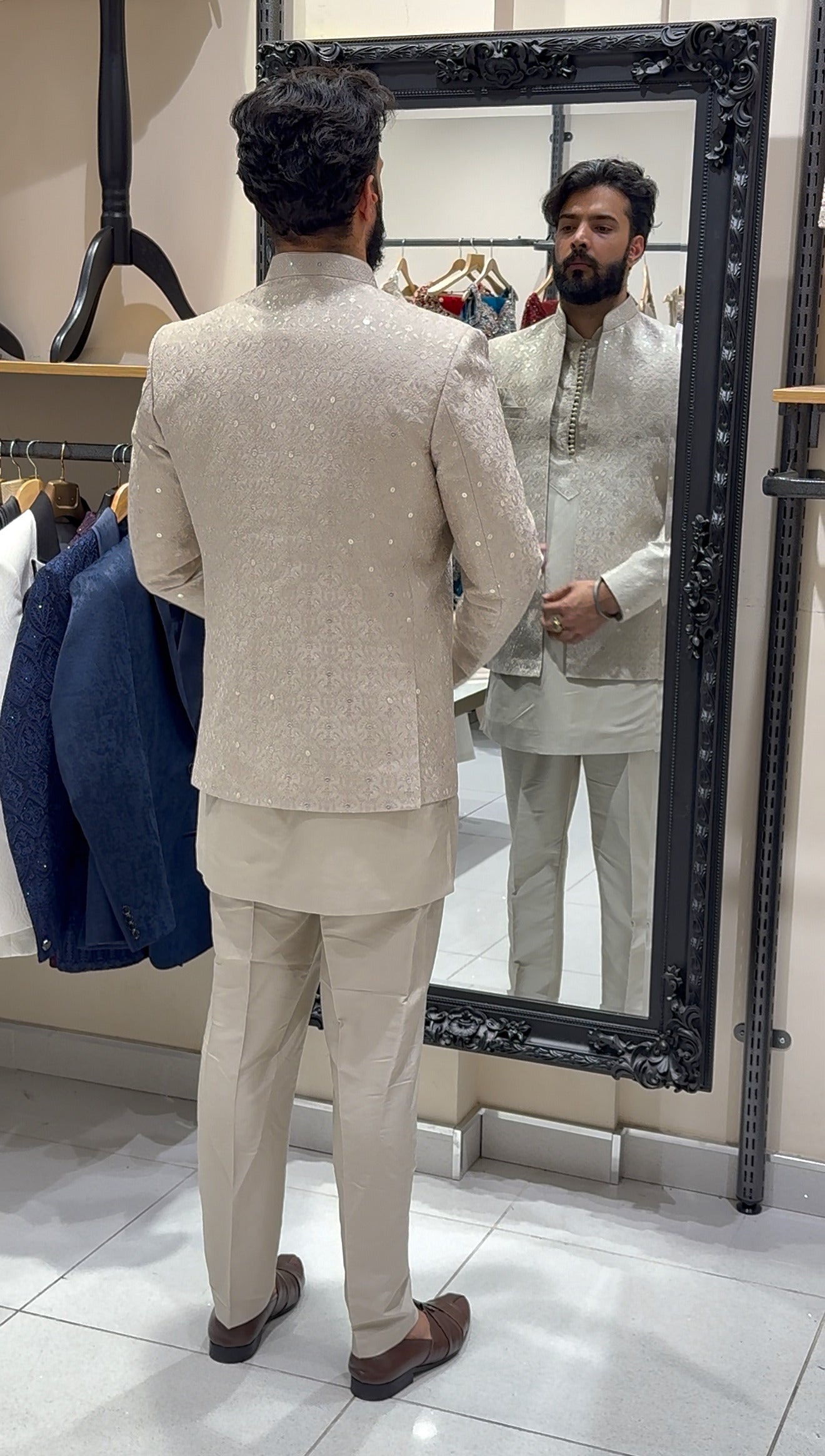 Beige Open Prince Coat with Kurta Trouser