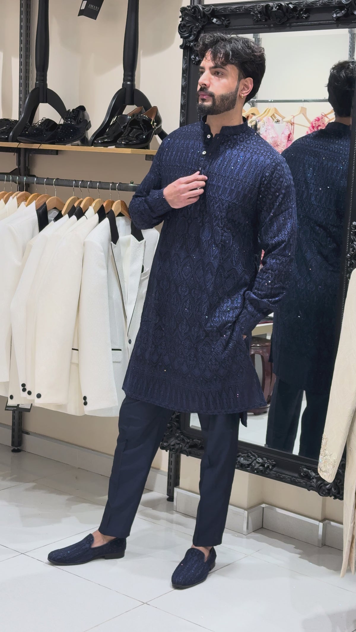 Blue Threadwork Kurta Pajama